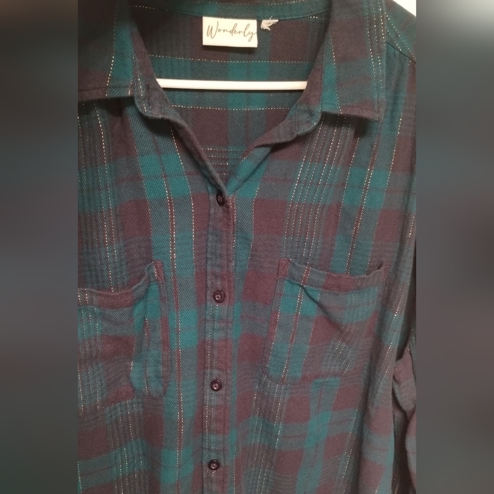 Wonderly Green, Black & Gold Plaid Flannel Shirt - Picture 2 of 7